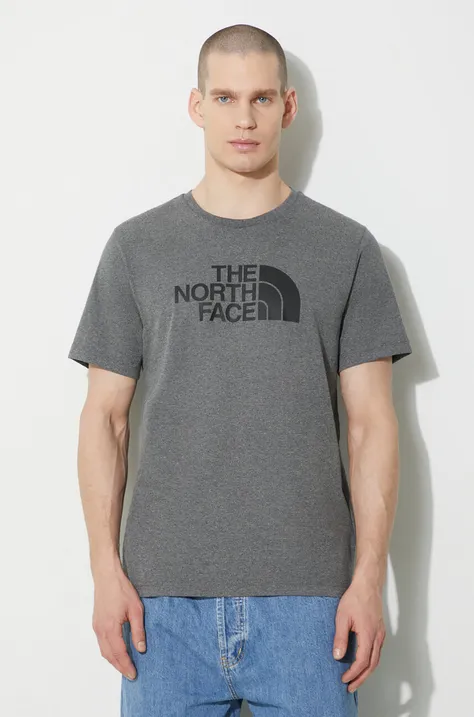 The North Face tricou M S/S Easy Tee bărbați, culoarea gri, cu imprimeu, NF0A87N5DYY1