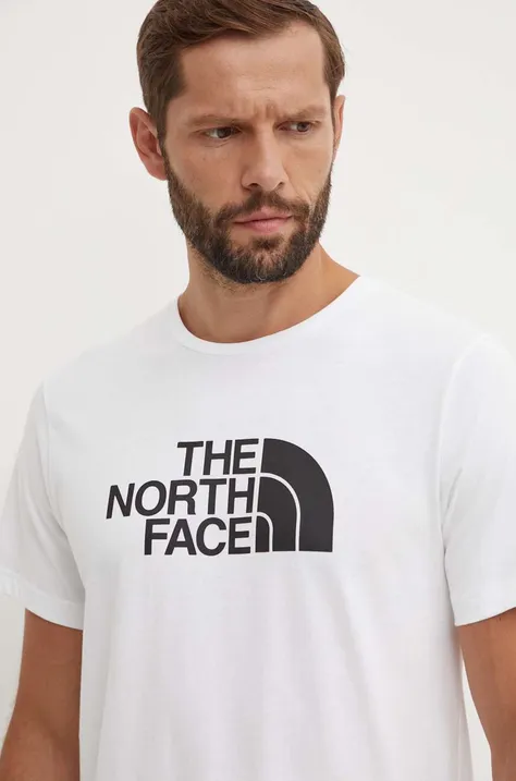 Памучна тениска The North Face M S/S Easy Tee в бяло с принт NF0A87N5FN41