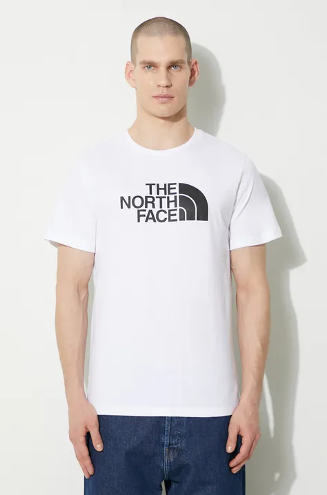 Памучна тениска The North Face M S/S Easy Tee в бяло с принт NF0A87N5FN41