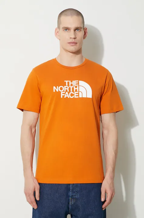 Памучна тениска The North Face M S/S Easy Tee в оранжево с принт NF0A87N5PCO1