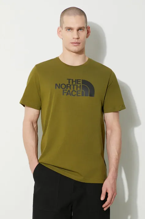 Памучна тениска The North Face M S/S Easy Tee в зелено с принт NF0A87N5PIB1
