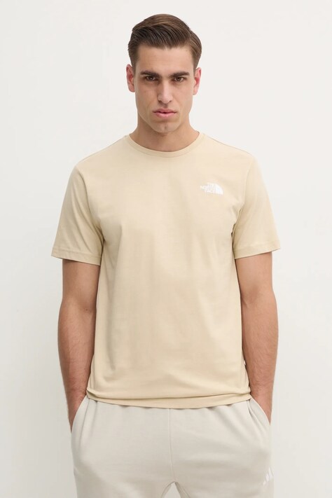 Bavlněné tričko The North Face M S/S Redbox Tee béžová barva, s potiskem, NF0A87NP3X41