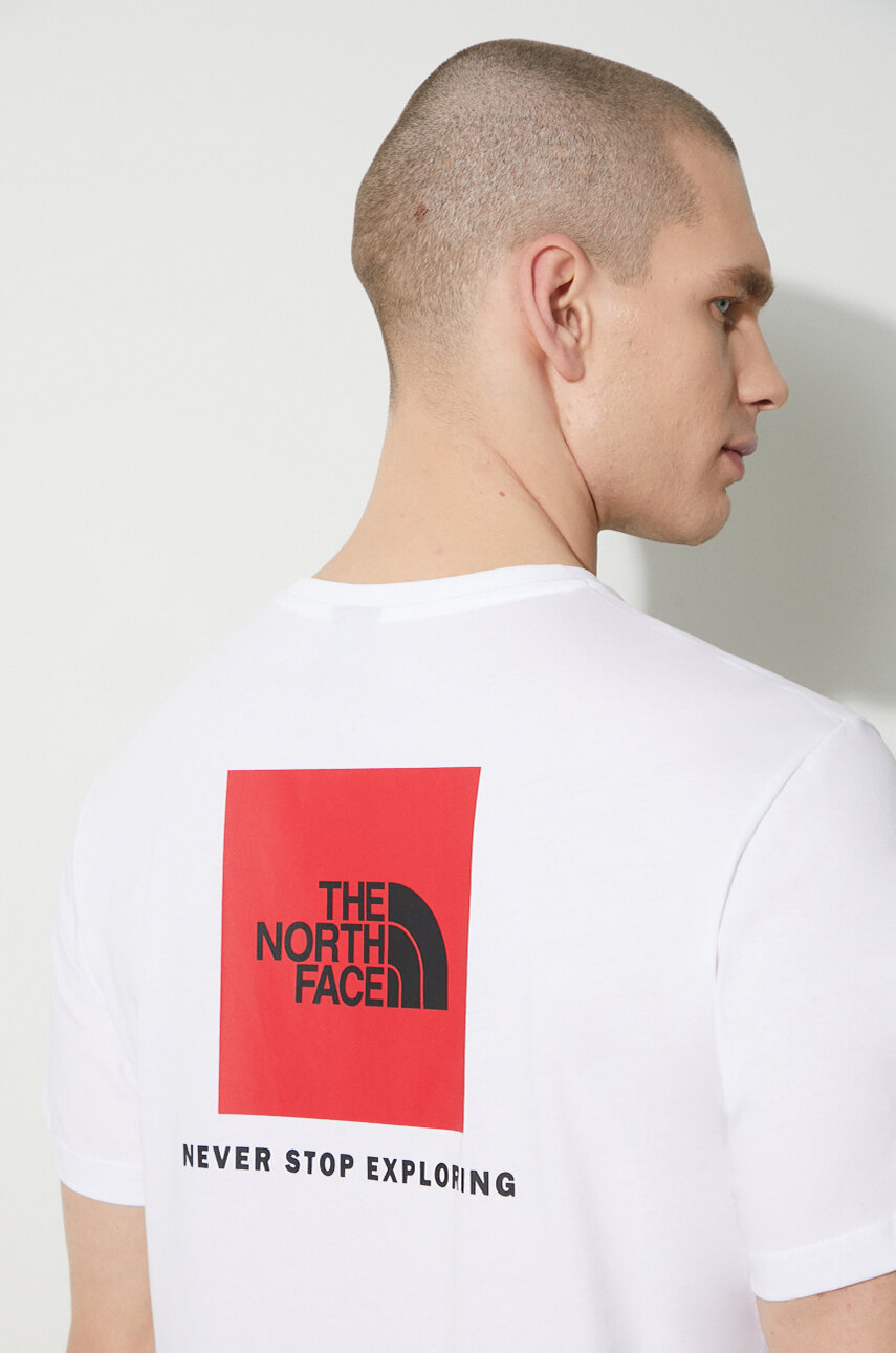 Bombažna kratka majica The North Face M S/S Redbox Tee moška, bela barva, NF0A87NPFN41