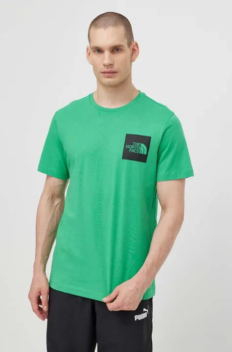 Бавовняна футболка The North Face M S/S Fine Tee чоловіча колір зелений з принтом NF0A87NDPO81