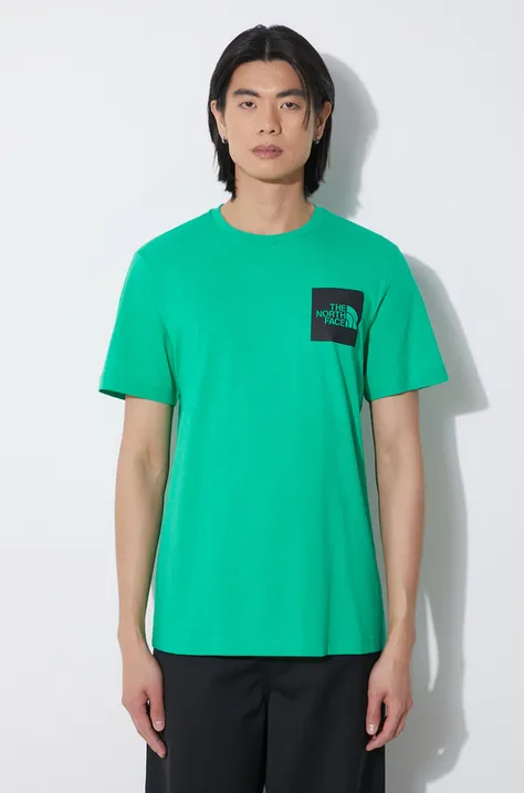 Бавовняна футболка The North Face M S/S Fine Tee чоловіча колір зелений з принтом NF0A87NDPO81