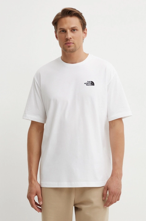 The North Face tricou din bumbac M S/S Essential Oversize Tee barbati, culoarea alb, cu imprimeu, NF0A87NRFN41