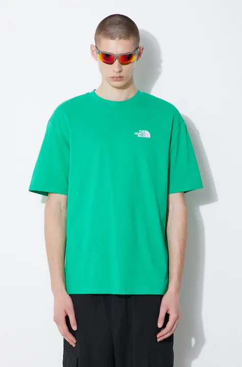 The North Face tricou din bumbac Essential barbati, culoarea verde, cu imprimeu, NF0A87NRPO81