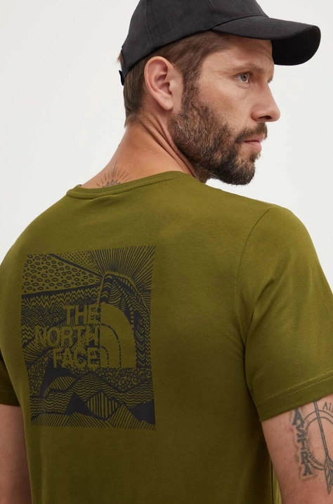 The North Face tricou din bumbac M S/S Redbox Celebration Tee barbati, culoarea verde, cu imprimeu, NF0A87NVPIB1