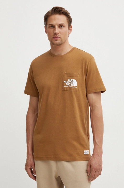 Хлопковая футболка The North Face M Berkeley California Pocket S/S Tee мужская цвет коричневый с принтом NF0A87U21731