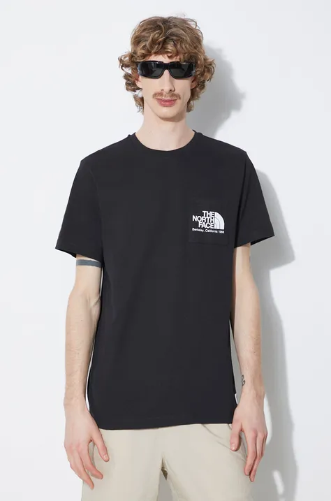 Bavlnené tričko The North Face M Berkeley California Pocket S/S Tee pánske, čierna farba, s potlačou, NF0A87U2JK31