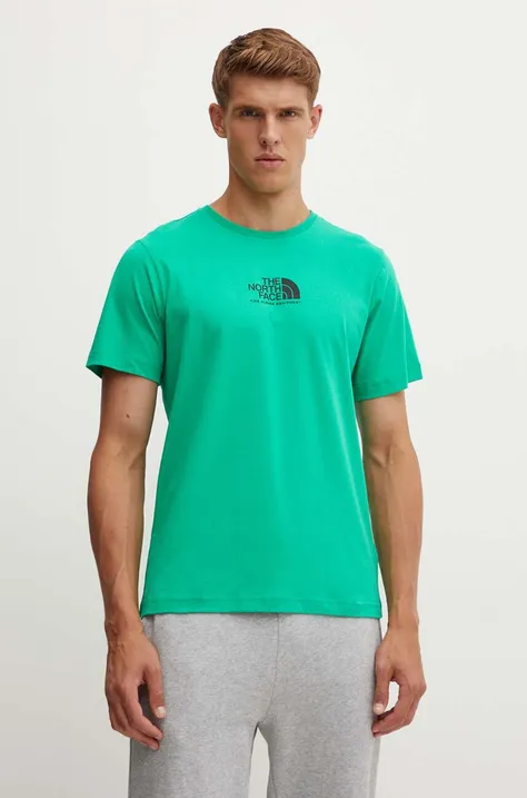 Bavlněné tričko The North Face M S/S Fine Alpine Equipment Tee 3 zelená barva, s potiskem, NF0A87U3PO81