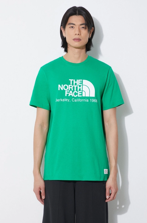 Bavlněné tričko The North Face M Berkeley California S/S Tee zelená barva, s potiskem, NF0A87U5PO81