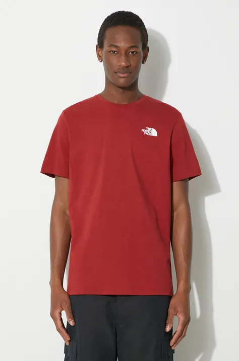 The North Face cotton t-shirt M S/S Redbox Tee men’s maroon color with a print NF0A87NPPOJ1