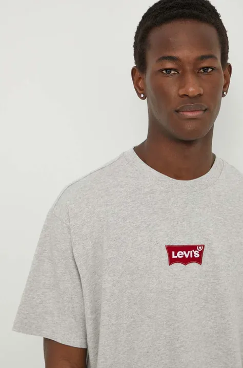 Bavlnené tričko Levi's pánsky, šedá farba, s nášivkou