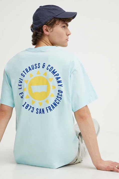 Памучна тениска Levi's в тюркоазено с апликация