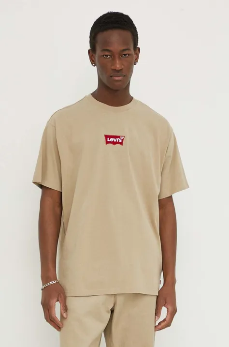 Levi's t-shirt bawełniany męski kolor beżowy z aplikacją