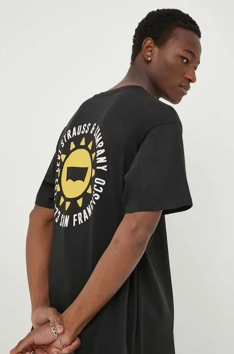 Pamučna majica Levi's za muškarce, boja: crna, s aplikacijom