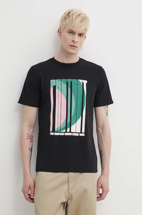 Protest t-shirt bawełniany Prtlyng męski kolor czarny z nadrukiem 1712343