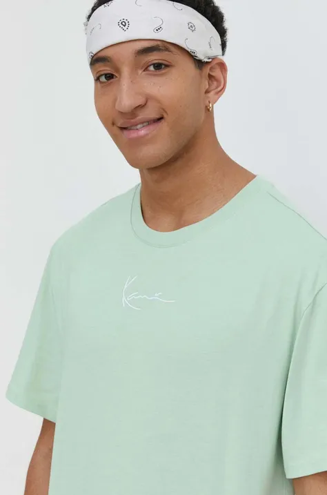Бавовняна футболка Karl Kani чоловічий колір зелений однотонний