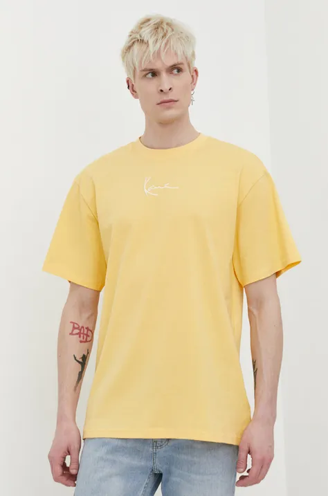 Bombažna kratka majica Karl Kani moški, rumena barva