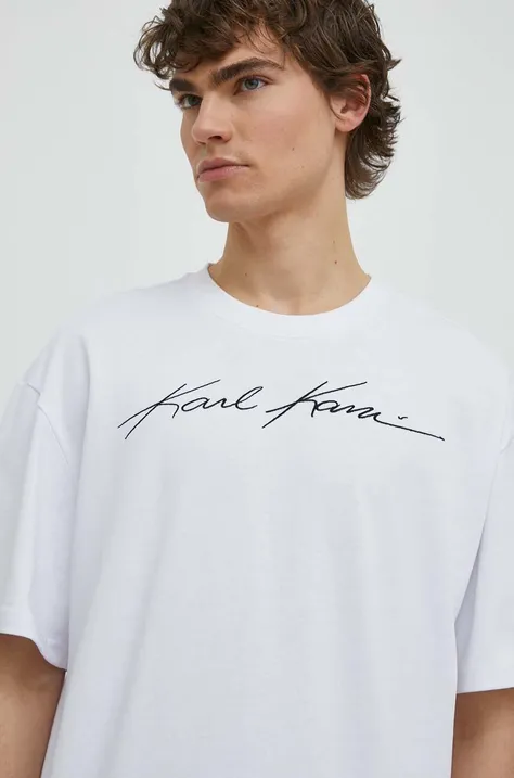 Βαμβακερό μπλουζάκι Karl Kani ανδρικά, χρώμα: άσπρο