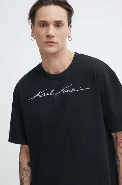 Хлопковая футболка Karl Kani мужской цвет чёрный с аппликацией
