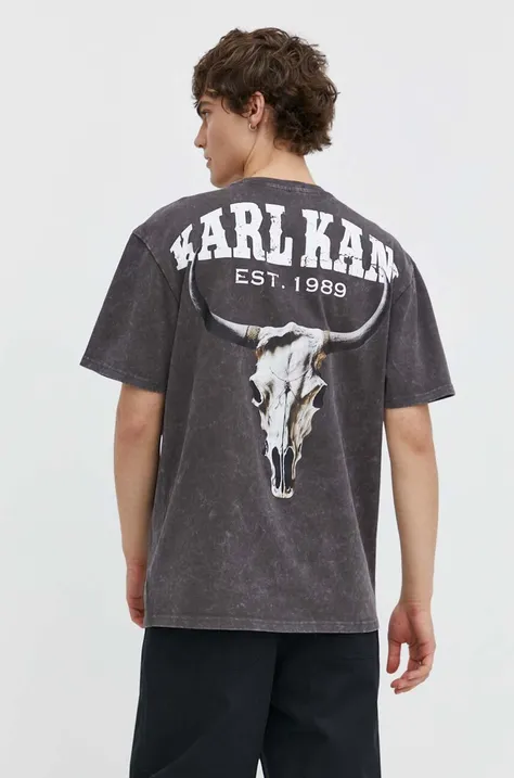 Βαμβακερό μπλουζάκι Karl Kani ανδρικά, χρώμα: γκρι