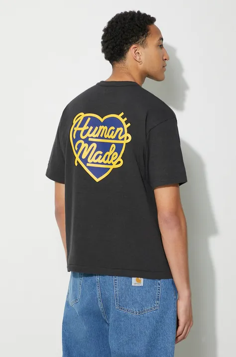 Bavlněné tričko Human Made Heart Badge černá barva, s potiskem, HM27CS002
