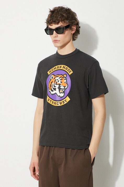 Bavlněné tričko Human Made Graphic černá barva, s potiskem, HM27TE004