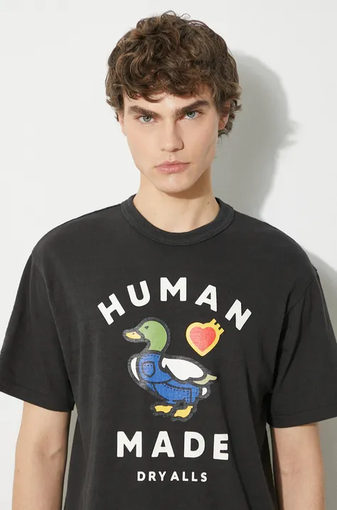 Pamučna majica Human Made Graphic za muškarce, boja: crna, s tiskom, HM27TE005