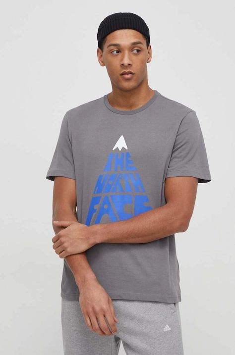 The North Face t-shirt bawełniany męski kolor szary z nadrukiem