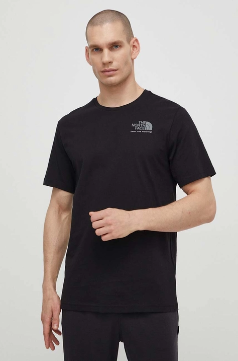 The North Face tricou din bumbac barbati, culoarea negru, cu imprimeu, NF0A87EWJK31