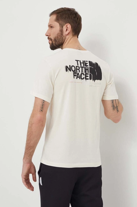 Pamučna majica The North Face za muškarce, boja: bež, s tiskom, NF0A87EWQLI1