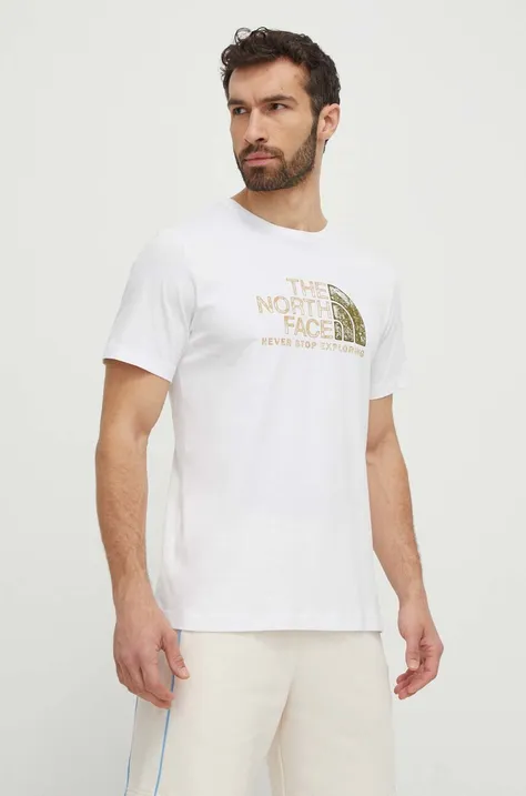 Хлопковая футболка The North Face мужская цвет белый с принтом NF0A87NWFN41