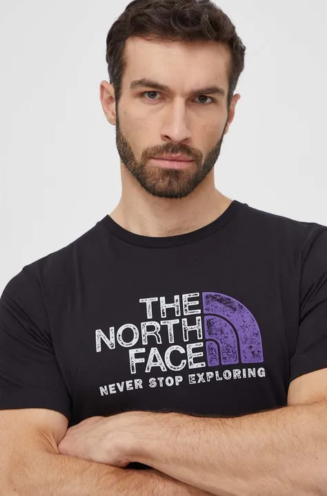 The North Face pamut póló fekete, férfi, nyomott mintás, NF0A87NWJK31