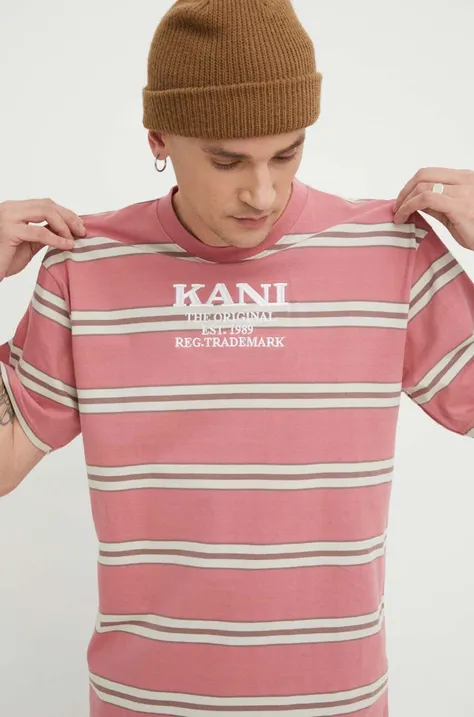 Βαμβακερό μπλουζάκι Karl Kani ανδρικά, χρώμα: ροζ