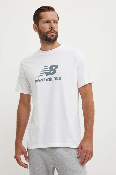 Βαμβακερό μπλουζάκι New Balance Essentials Cotton ανδρικό, χρώμα: άσπρο, MT41502WT