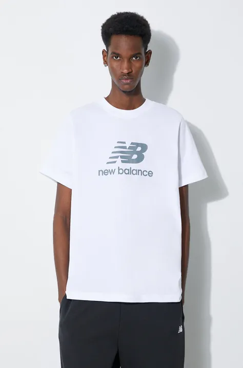 Bavlněné tričko New Balance Essentials Cotton bílá barva, s potiskem, MT41502WT