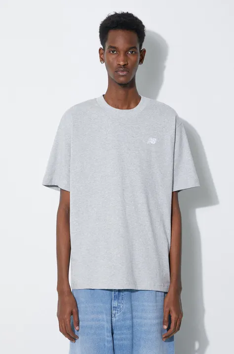 New Balance tricou din bumbac Essentials Cotton bărbați, culoarea gri, melanj, MT41509AG