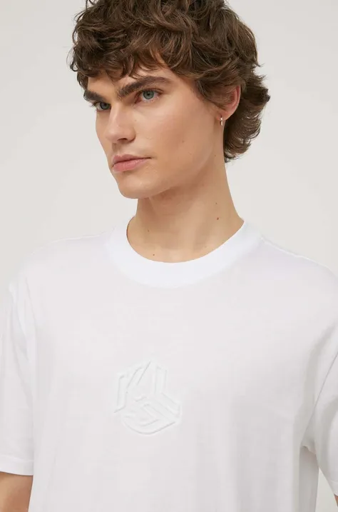 Bombažna kratka majica Karl Lagerfeld Jeans moški, bela barva