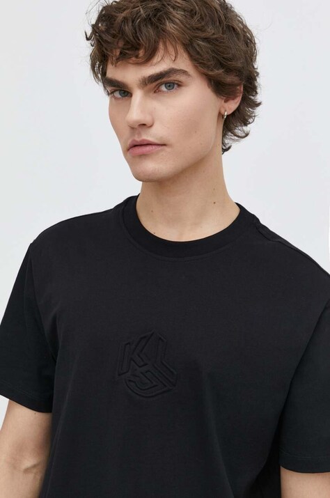 Karl Lagerfeld Jeans tricou din bumbac barbati, culoarea negru, cu imprimeu