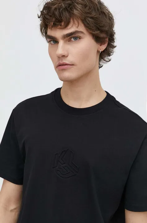Pamučna majica Karl Lagerfeld Jeans za muškarce, boja: crna, s aplikacijom