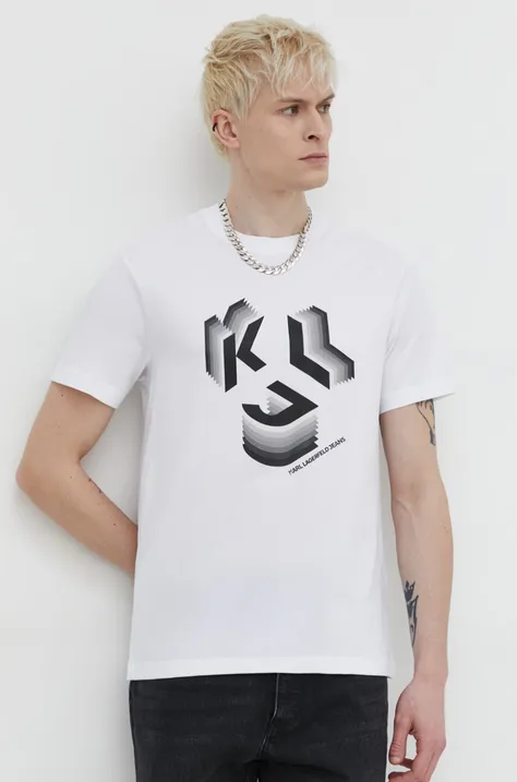 Karl Lagerfeld Jeans t-shirt bawełniany męski kolor biały z nadrukiem