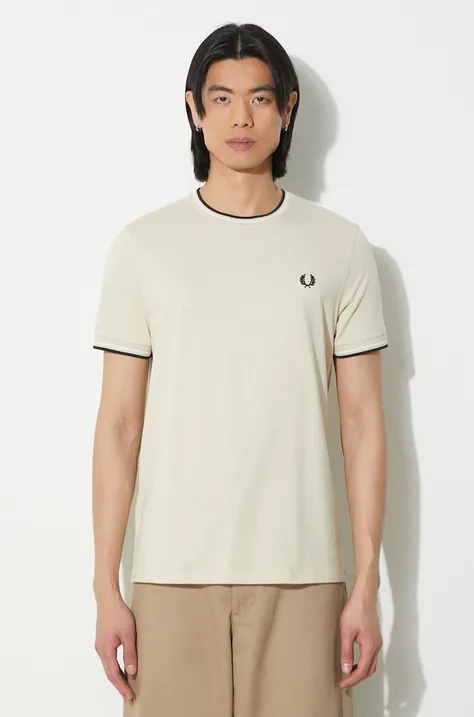 Bavlnené tričko Fred Perry Twin Tipped T-Shirt pánske, béžová farba, jednofarebný, M1588.U87