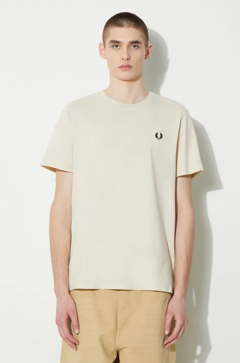 Fred Perry cotton t-shirt Crew Neck T-Shirt men’s beige color M1600.V54