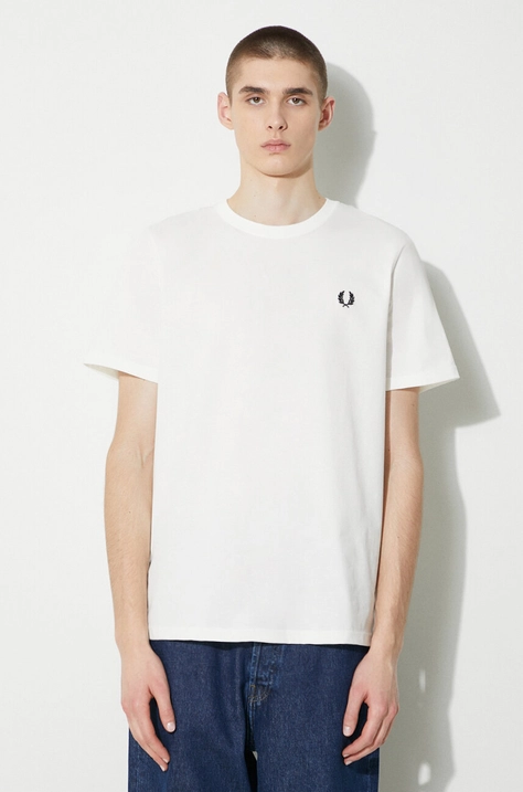 Fred Perry tricou din bumbac Crew Neck T-Shirt barbati, culoarea alb, cu imprimeu, M1600.129