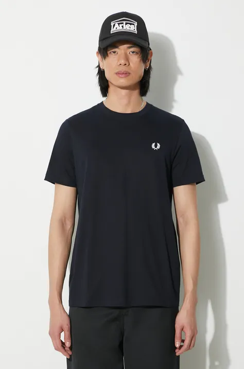 Bavlnené tričko Fred Perry Crew Neck T-Shirt pánske, tmavomodrá farba, jednofarebný, M1600.608