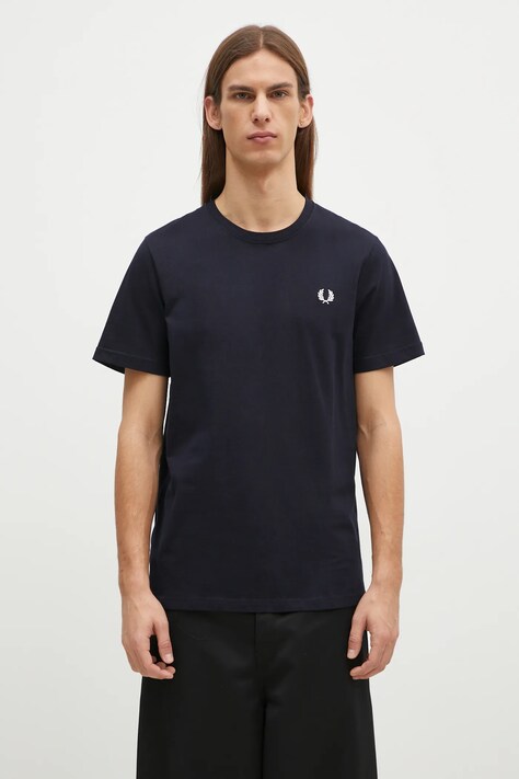 Бавовняна футболка Fred Perry Crew Neck T-Shirt чоловіча колір синій однотонна M1600.608