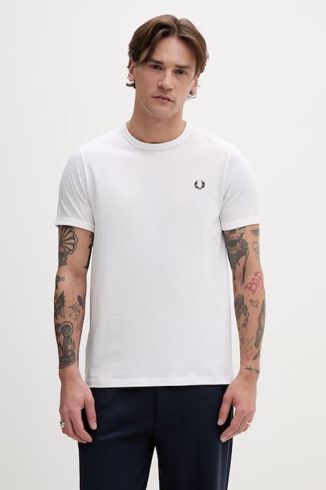 Fred Perry t-shirt bawełniany Ringer T-Shirt męski kolor biały z aplikacją M3519.100