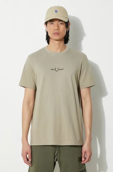 Хлопковая футболка Fred Perry Embroidered T-Shirt мужская цвет бежевый с аппликацией M4580.U54